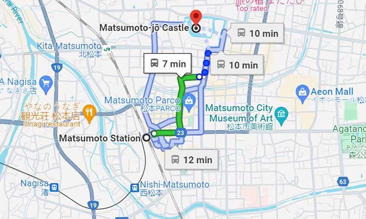 matsumoto burg auf der matsumoto karte, stadtplan