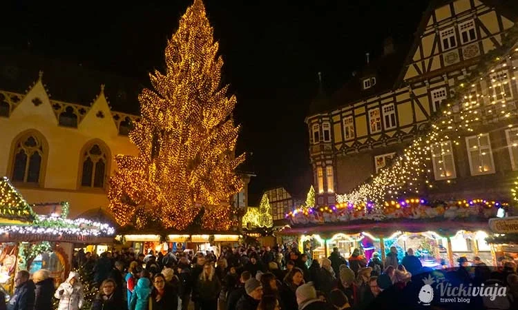 The Goslar Christmas Market, Harz Mountains, Lower Saxony, illuminated christmas tree
