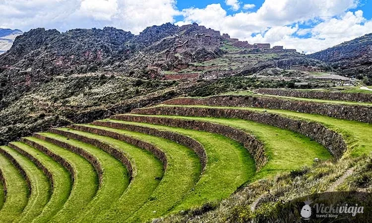 Pisac, green fields, sacred valley in Peru