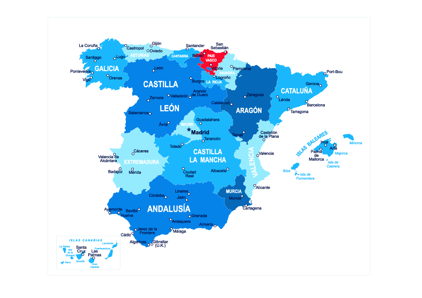 Baskenland auf Spanien Karte