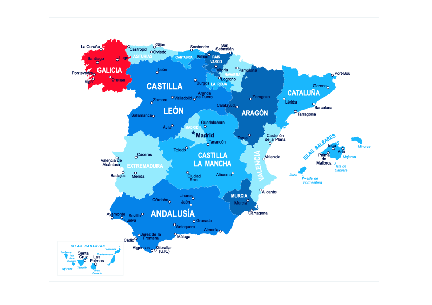 Galicien auf Spanien Karte