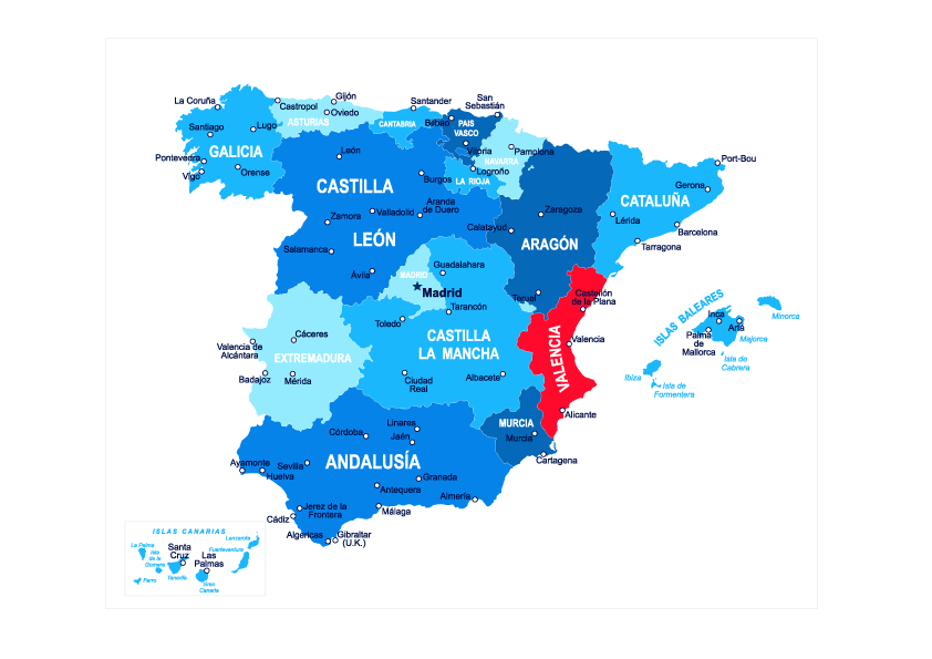 Valencianische Gemeinschaft auf Karte