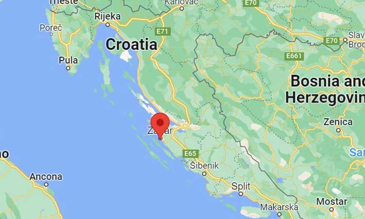 Zadar on Croatia Map