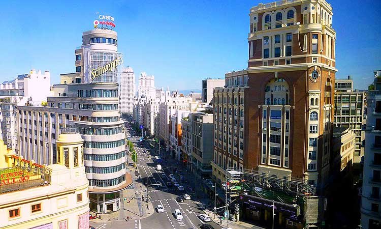 Gran Vía in Madrid from Corte Inglés Callao
