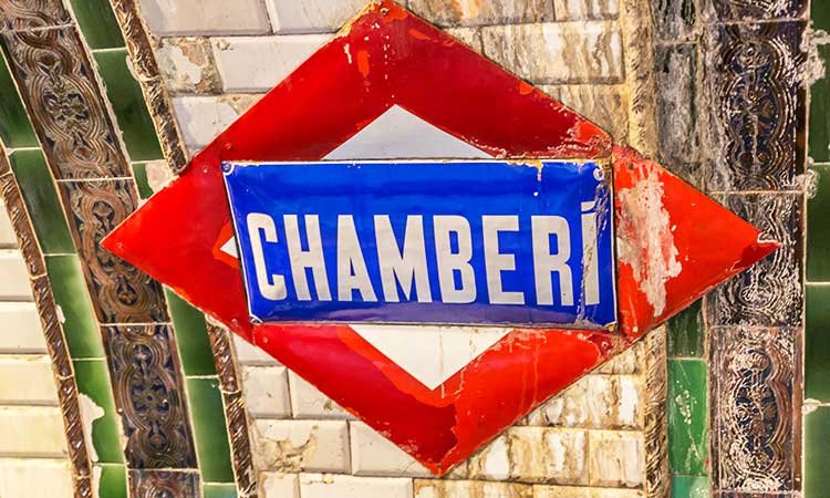 Chamberí ghost station metro sign, public transport in Madrid