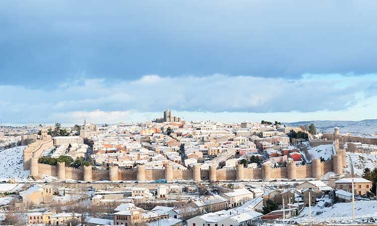 Snow in Avila, Spain, snow on city walls