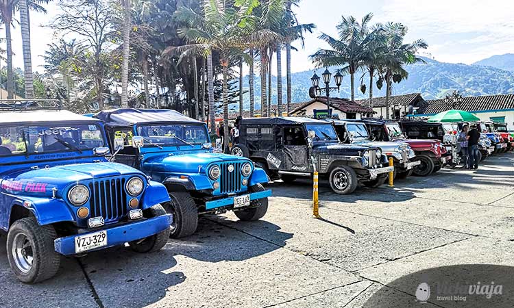 willys at the plaza bolivar in salento transport